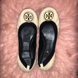 Tory burch cream Caroline elastic flats